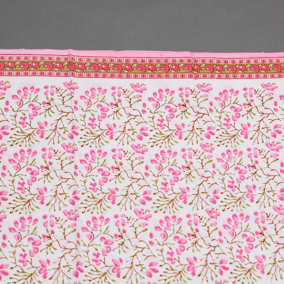 White & Pink Jaal Block Print Cotton Salwar Suit Material thumbnail 3