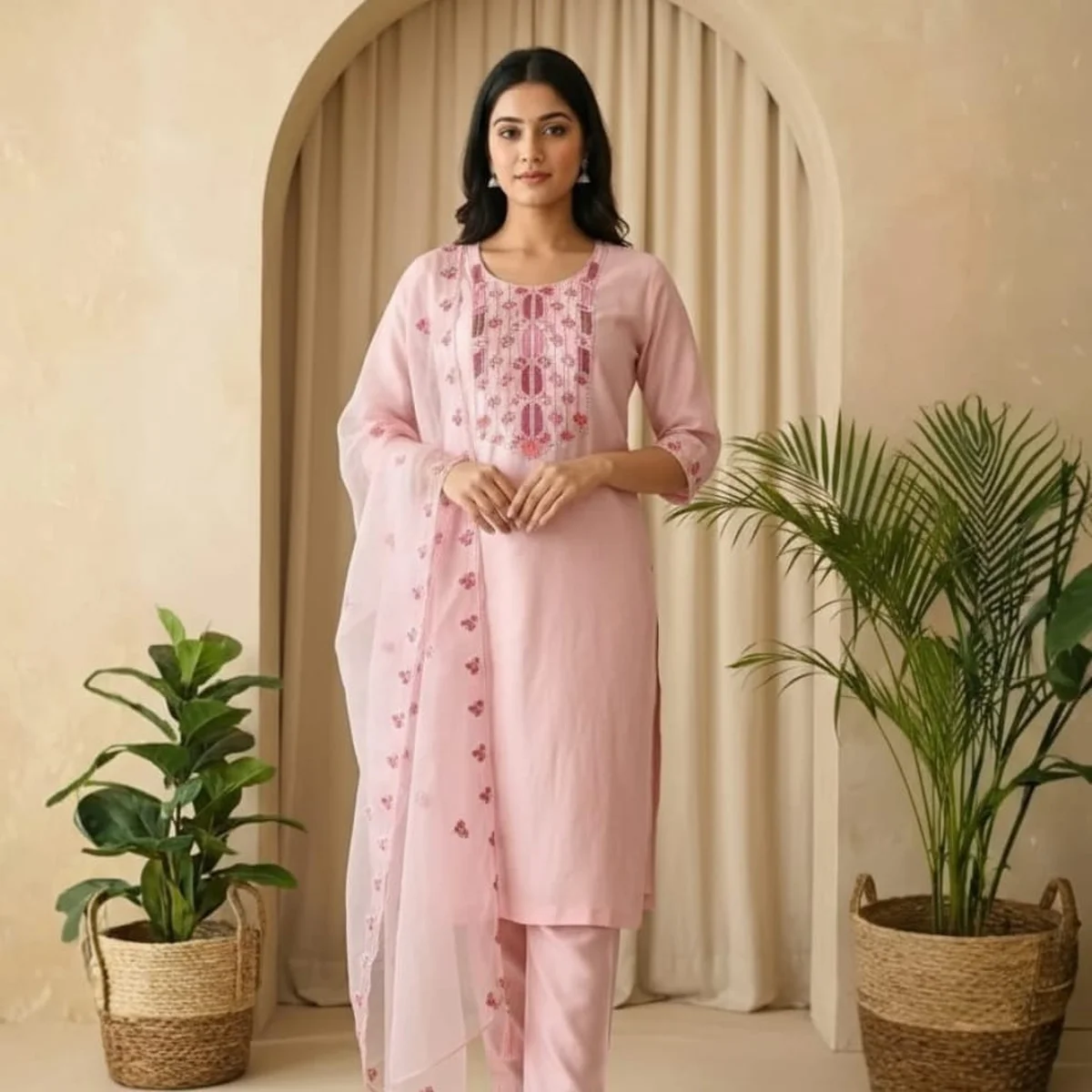 Pink Blush Bloom Cotton Suit Set - Image 1