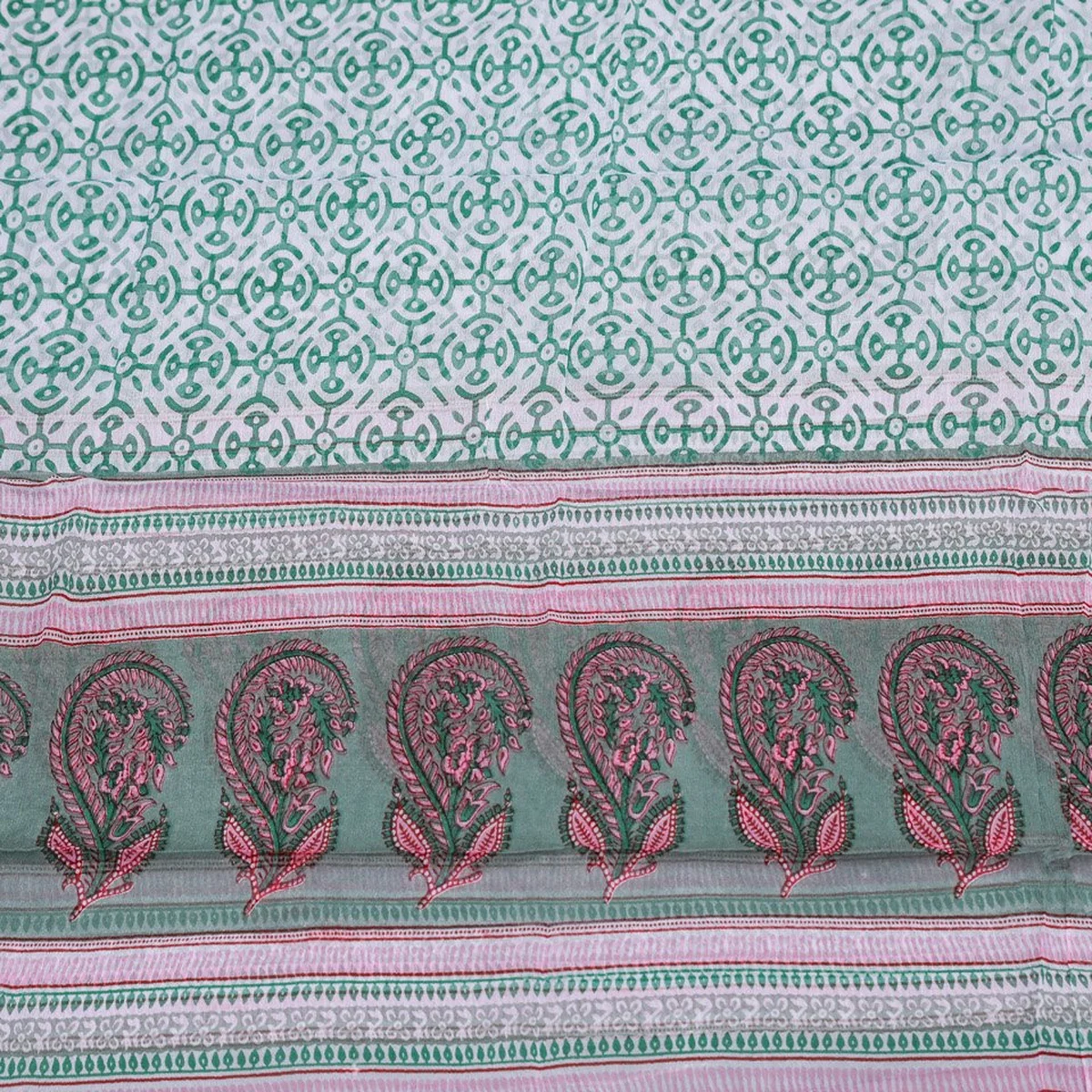 White & Green Block Butti Print Cotton Salwar Suit Material thumbnail 2