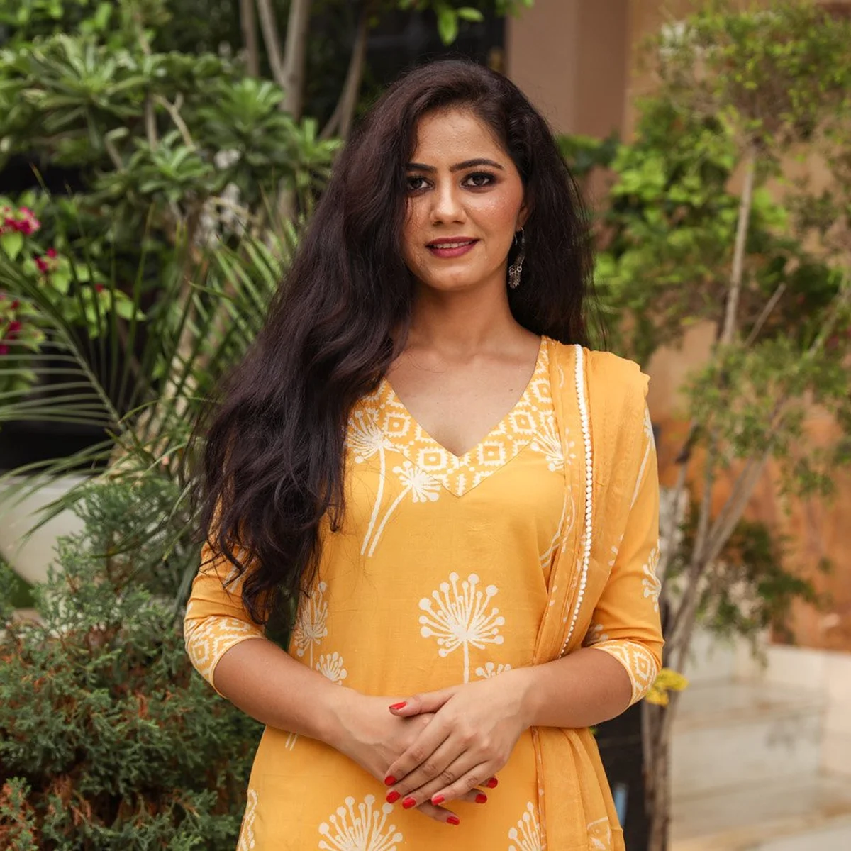 Mustard Discharge Butta Print Cotton Suit Set thumbnail 4