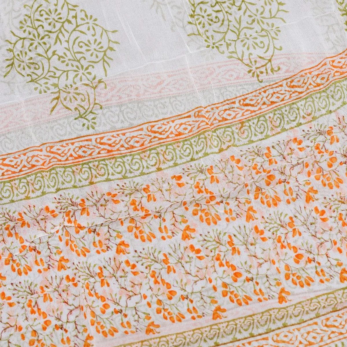 White & Yellow Jaal Block Print Cotton Suit Set Material thumbnail 2