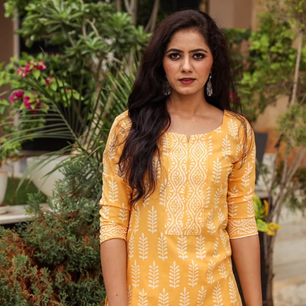 Mustard Discharge Tree Butti Print Cotton Suit Set thumbnail 3