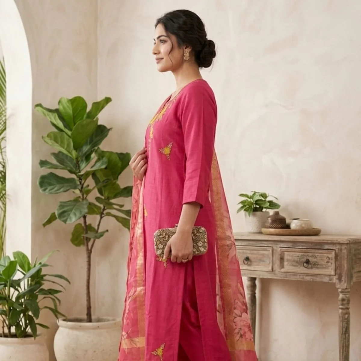 Rani Blossom Cotton Suit Set with Silk Duppata thumbnail 2