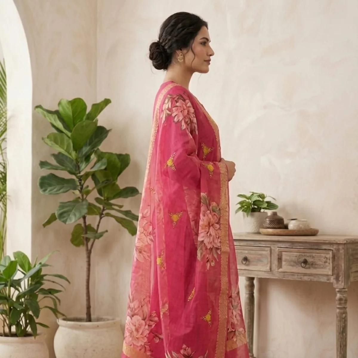 Rani Blossom Cotton Suit Set with Silk Duppata thumbnail 4