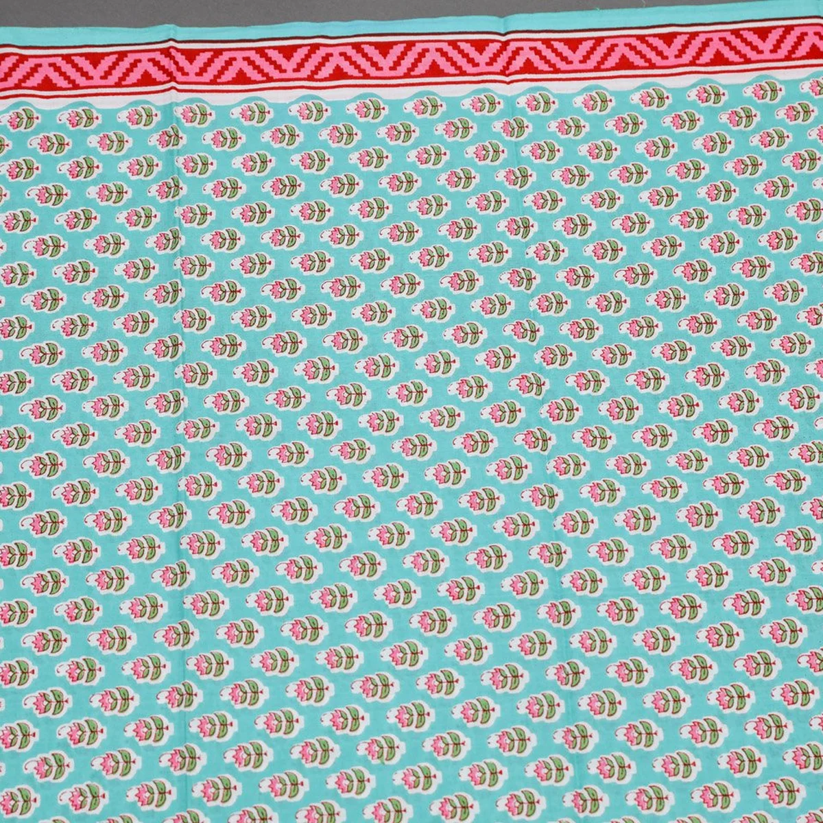 Turquoise Block Butti Print Cotton Salwar Suit Material thumbnail 4