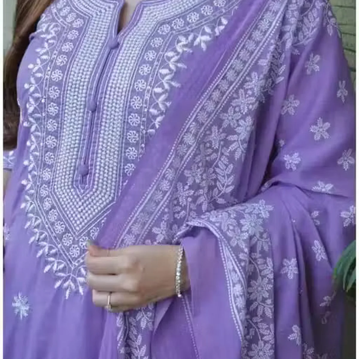 A Trending Women's Lavender Embroidered Cotton Kurta Set with Dupatta, Pastel Purple Straight Fit Kurti Pant Set with Heavy Embroidered Dupatta, Elegant Mauve Chikankari Style Cotton Salwar Suit Set for Women (Pack of 3) thumbnail 2