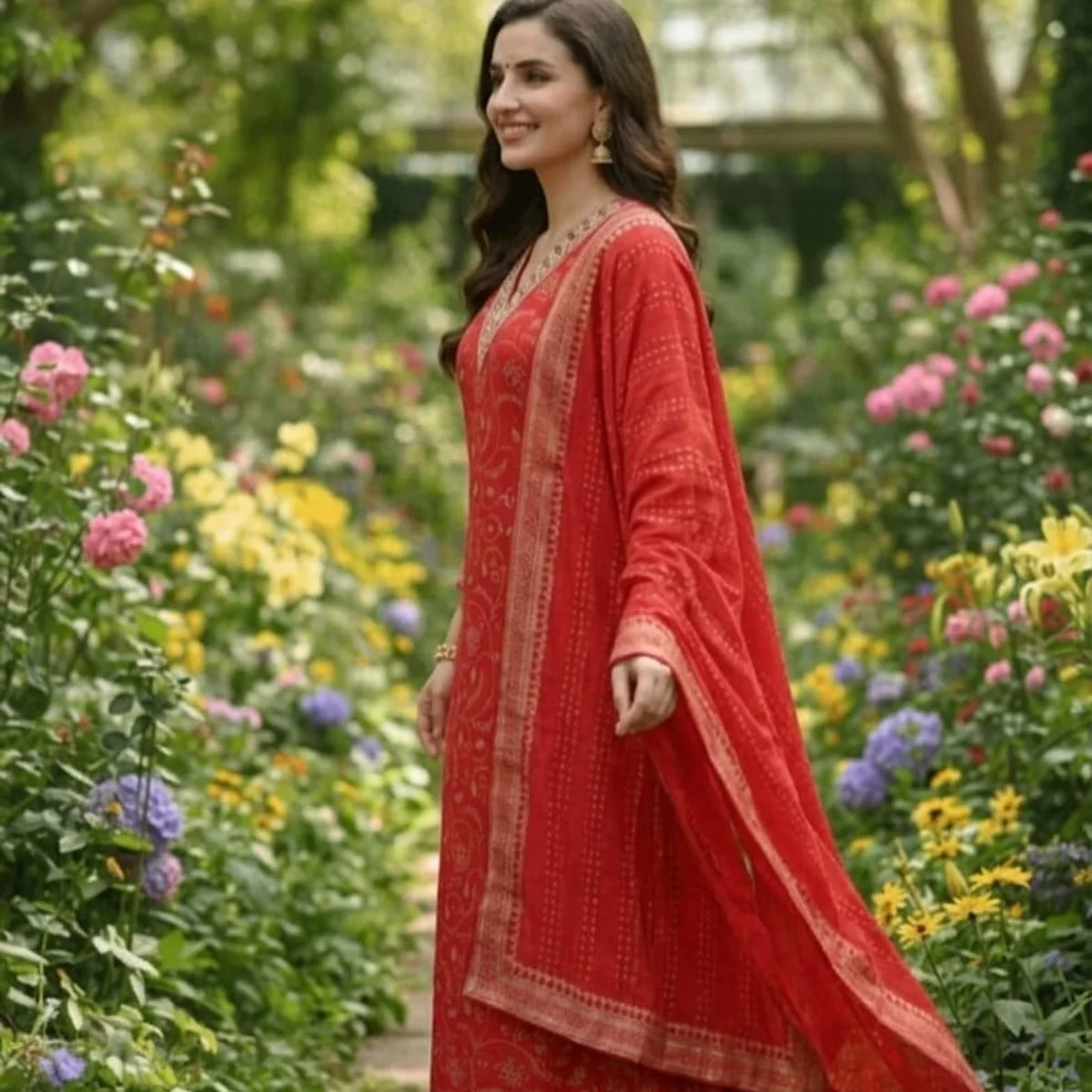 Premium Red Cotton Suit Set – Festive & Puja Wear - Image 1