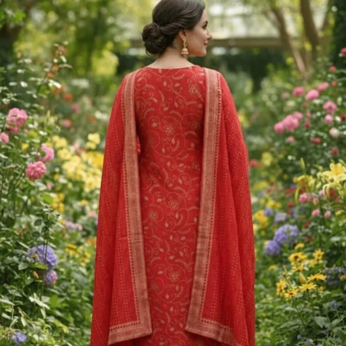 Premium Red Cotton Suit Set – Festive & Puja Wear thumbnail 3