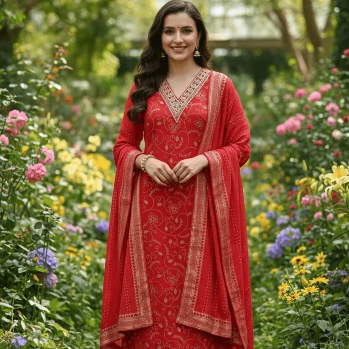 Premium Red Cotton Suit Set – Festive & Puja Wear thumbnail 4