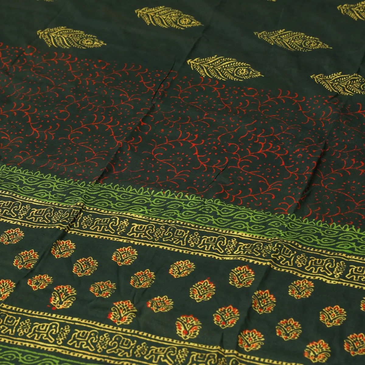 Dark Green Block Butti Printed Cotton Unstitched Salwar Suit thumbnail 4