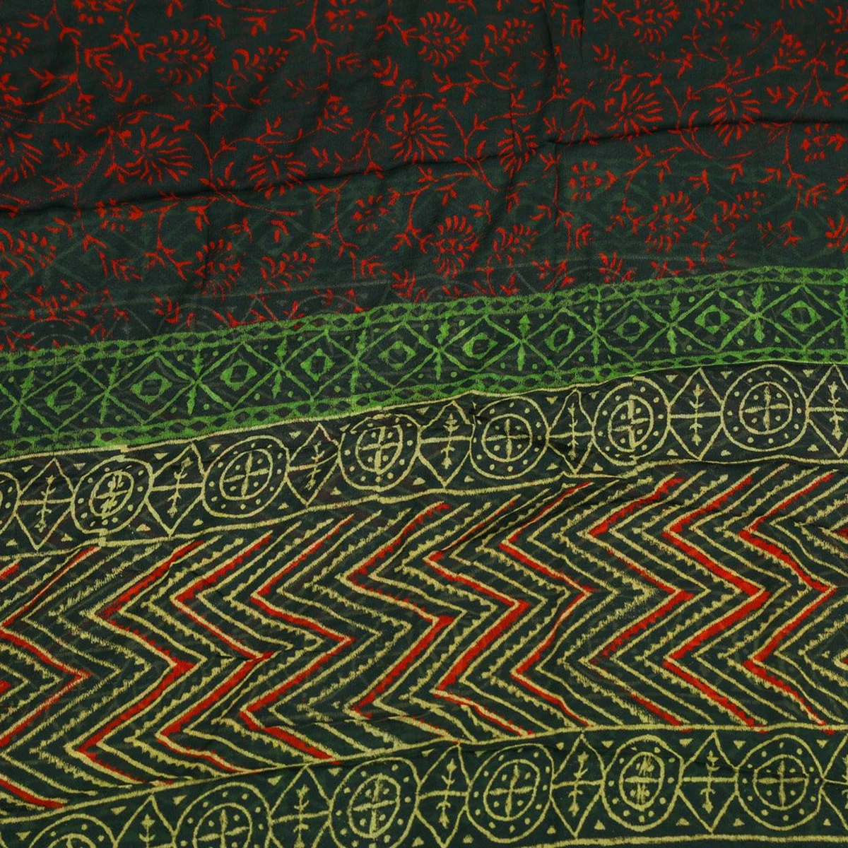 Bottle Green Zikzak Print Cotton Salwar Suit Set Material thumbnail 2
