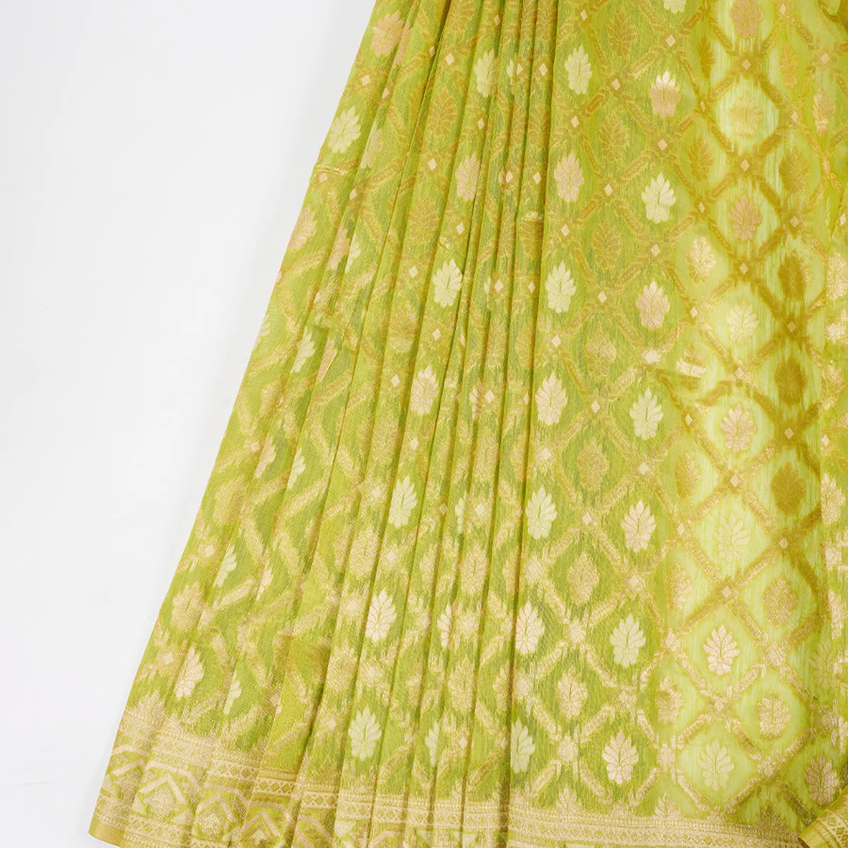 Stylish Flower Design Green & Sandal Semi Kora Cotton Saree SK72 thumbnail 2