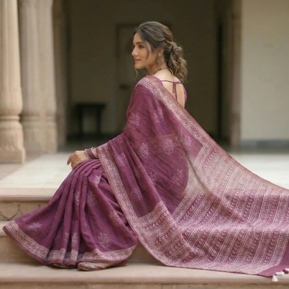 Wine Purple Maheshwari Cotton Saree thumbnail 3