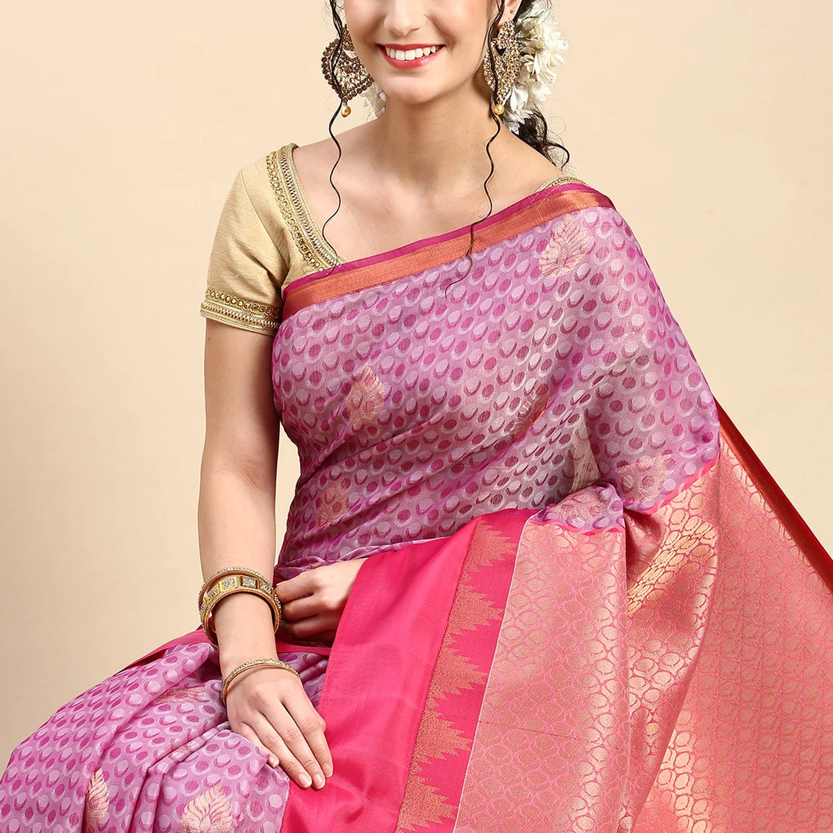 Stylish Navy & Pink Semi Kora Cotton Saree with Contrast Pallu SK82 thumbnail 2