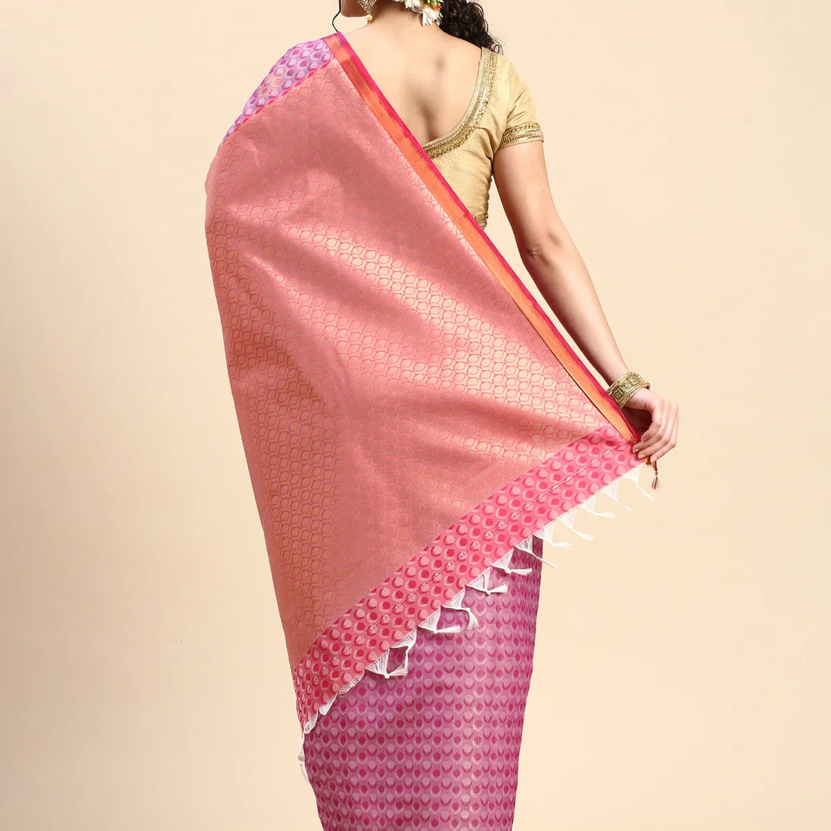 Stylish Navy & Pink Semi Kora Cotton Saree with Contrast Pallu SK82 thumbnail 3