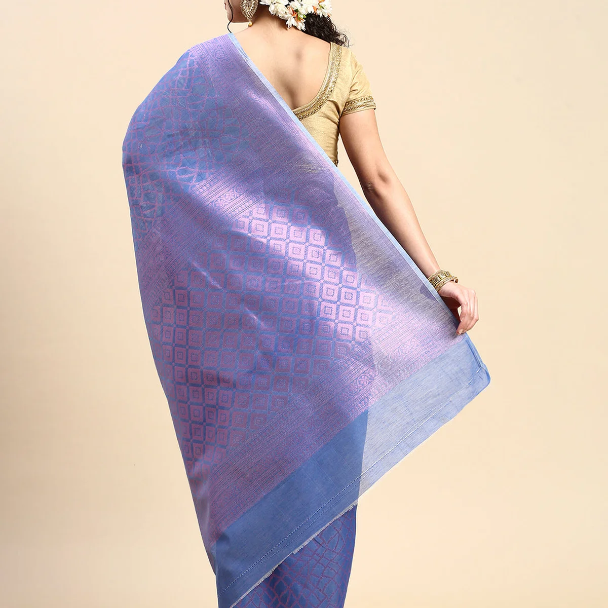 Stylish Violet & Pink Semi Kora Cotton Saree SK84 thumbnail 4