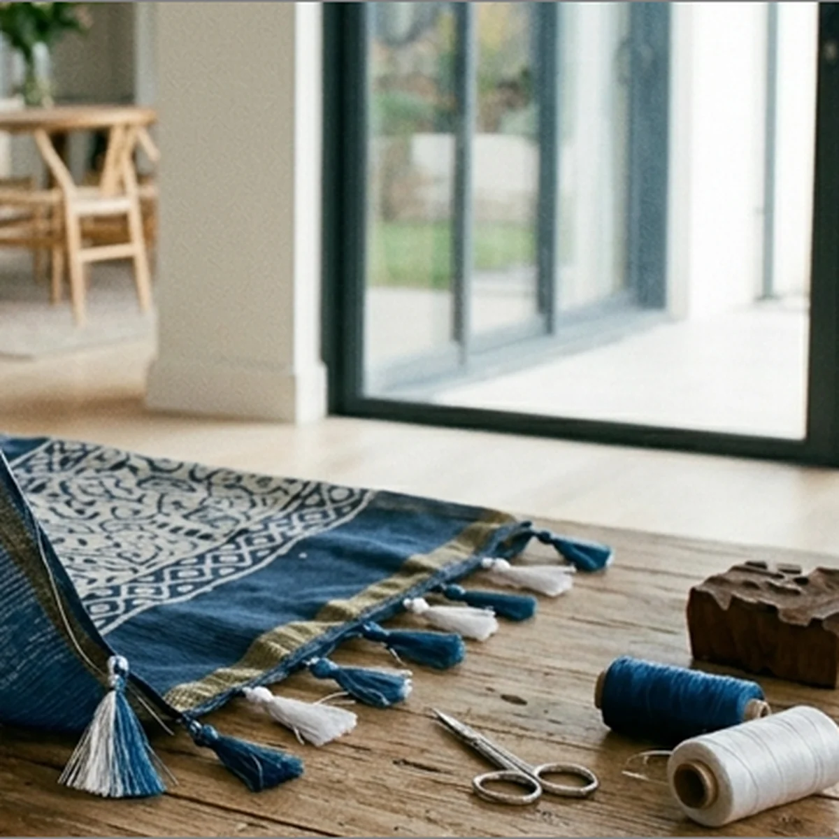 Steel Blue Maheshwari cotton Saree thumbnail 4