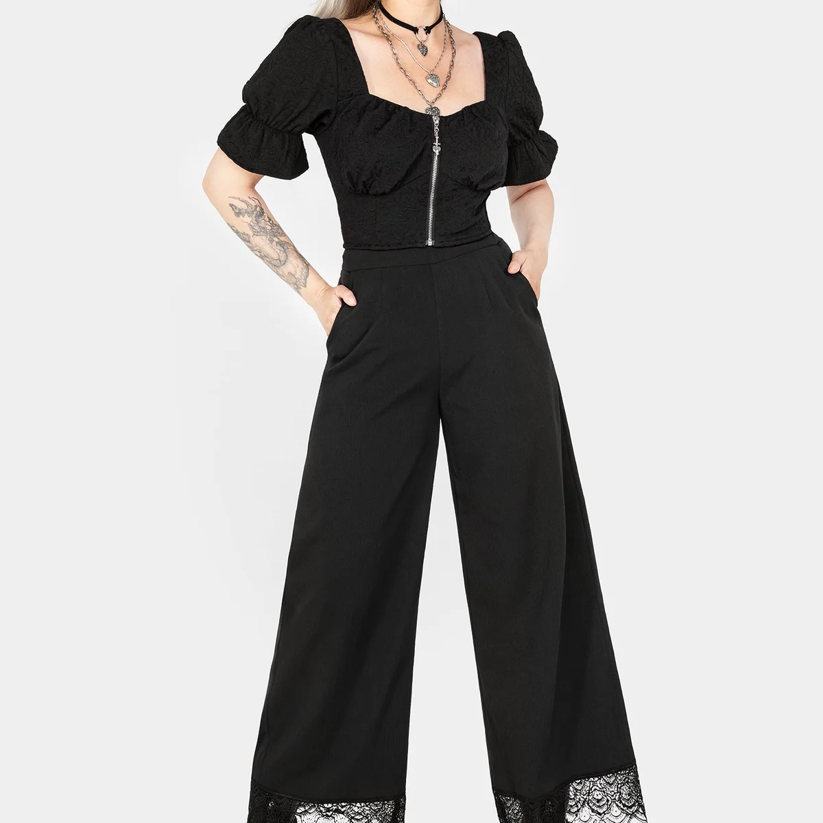 Araneo Lace Hem Wide Leg Trousers thumbnail 4
