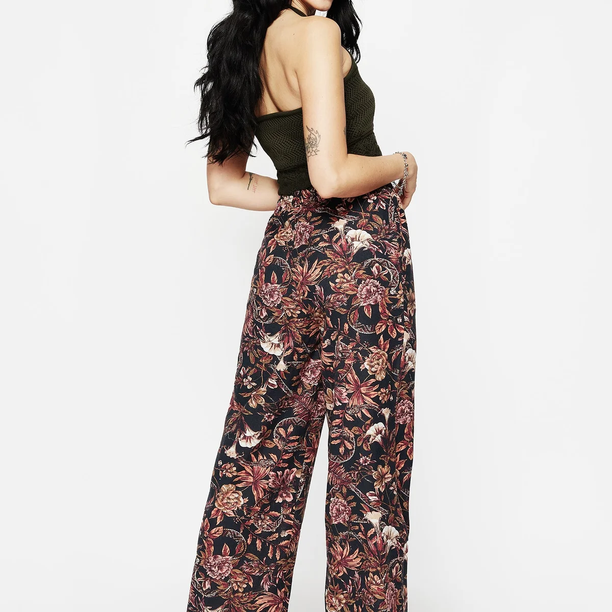 Bashe Cotton Floral Snake Print Wide Leg Trousers thumbnail 3