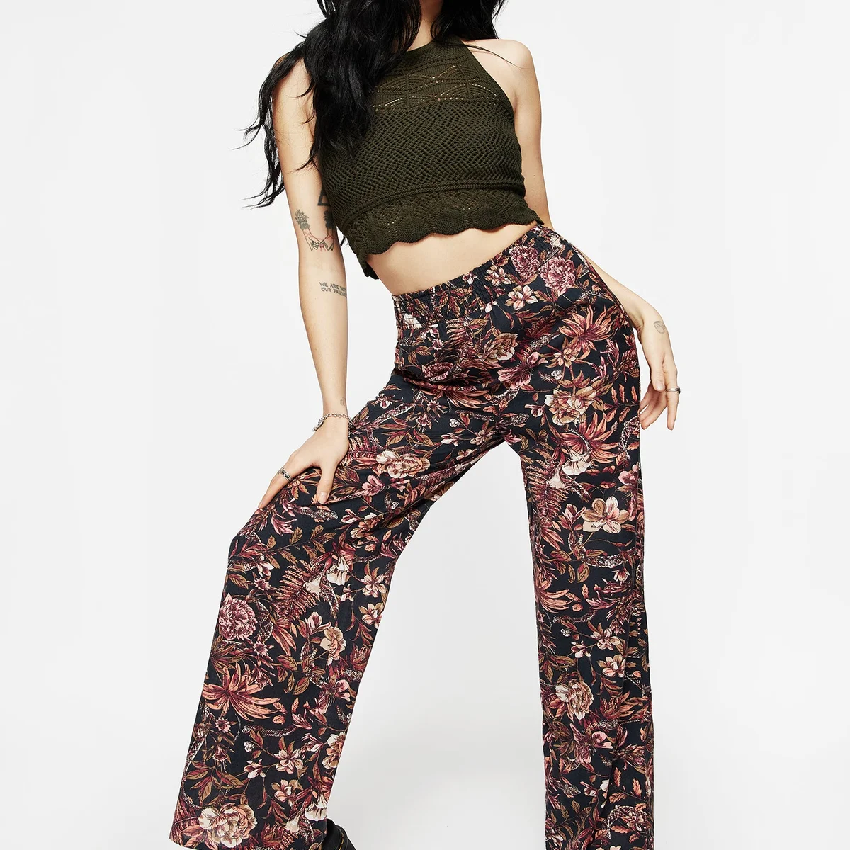 Bashe Cotton Floral Snake Print Wide Leg Trousers thumbnail 4
