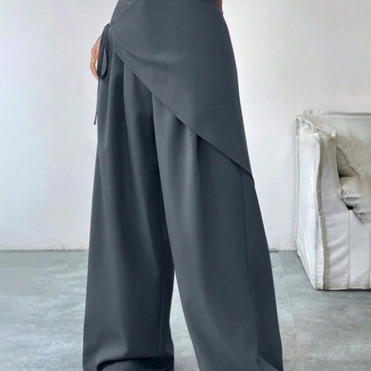 High Waist Wrap Overlay Wi Leg Palazzo Pants thumbnail 2
