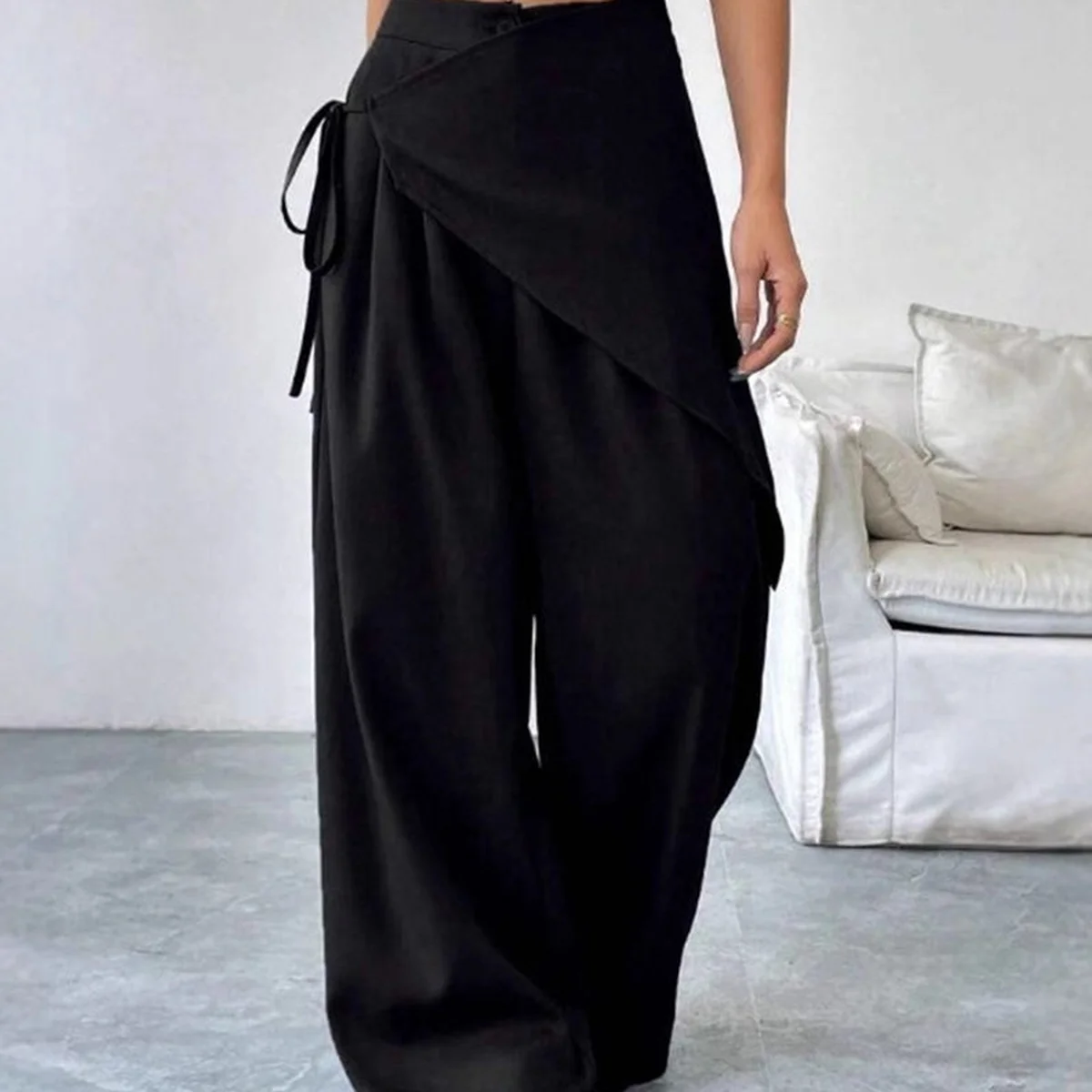 High Waist Wrap Overlay Wi Leg Palazzo Pants thumbnail 3