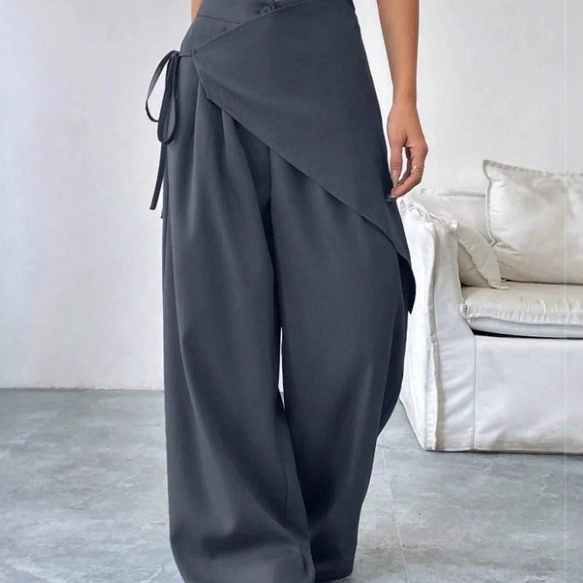High Waist Wrap Overlay Wi Leg Palazzo Pants thumbnail 4