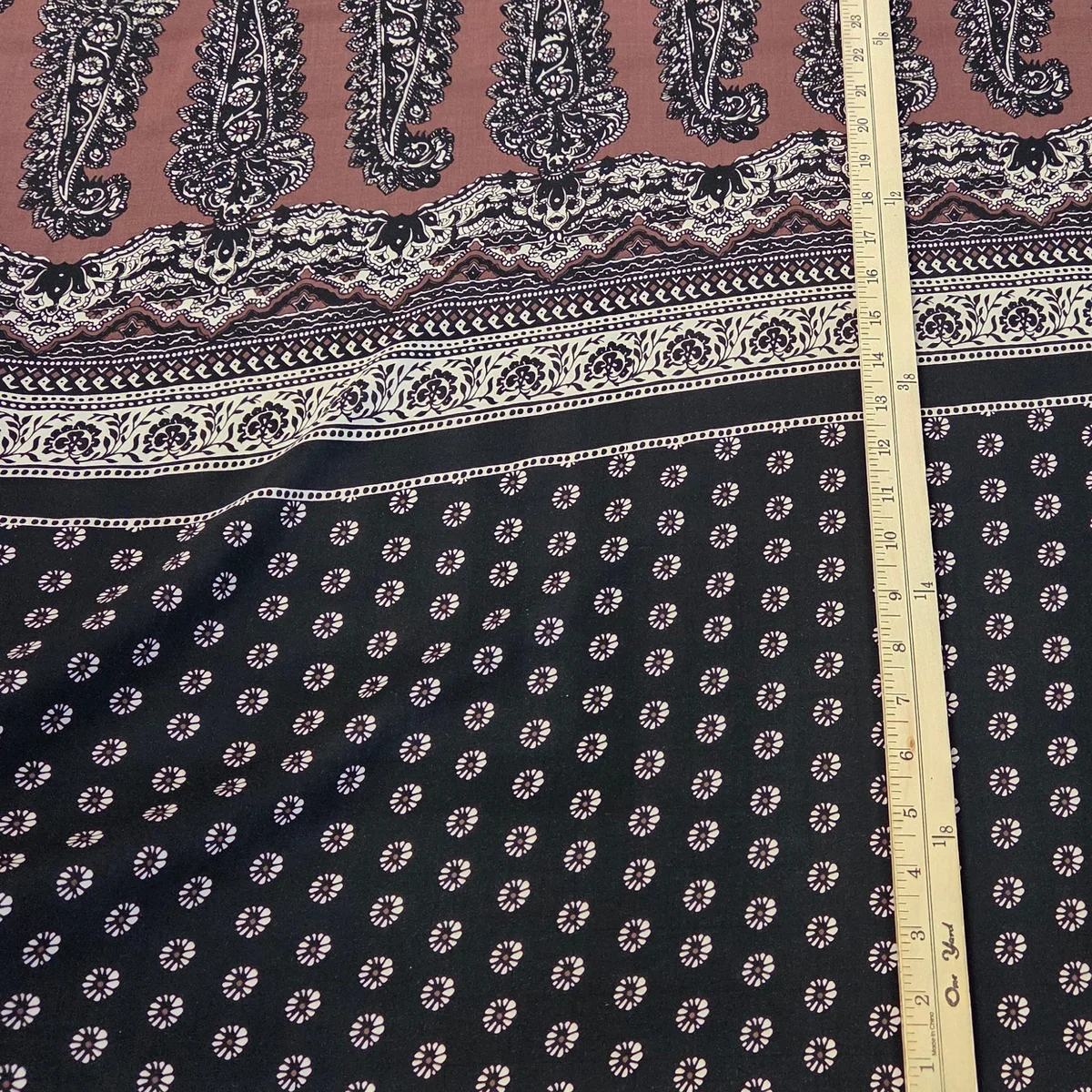 Designer Deadstock Bohemian Paisley Brown and Black Rayon Voile Woven-by the yard thumbnail 2