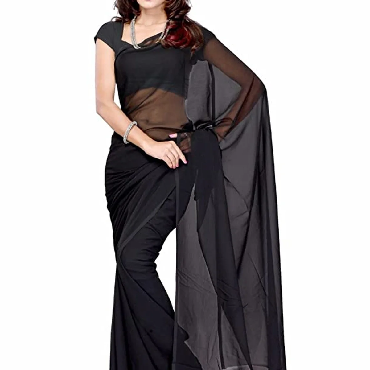 Bollywood Plain Georgette Saree Traditional Party/Wedding Wear - Image 1