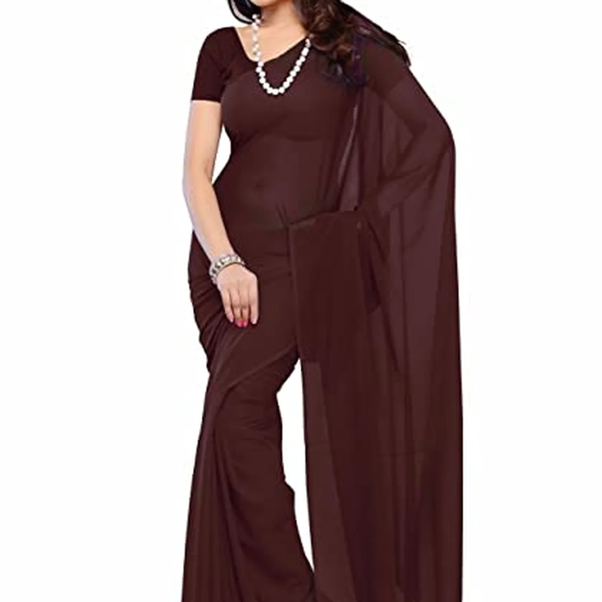 Bollywood Plain Georgette Saree Traditional Party/Wedding Wear thumbnail 2