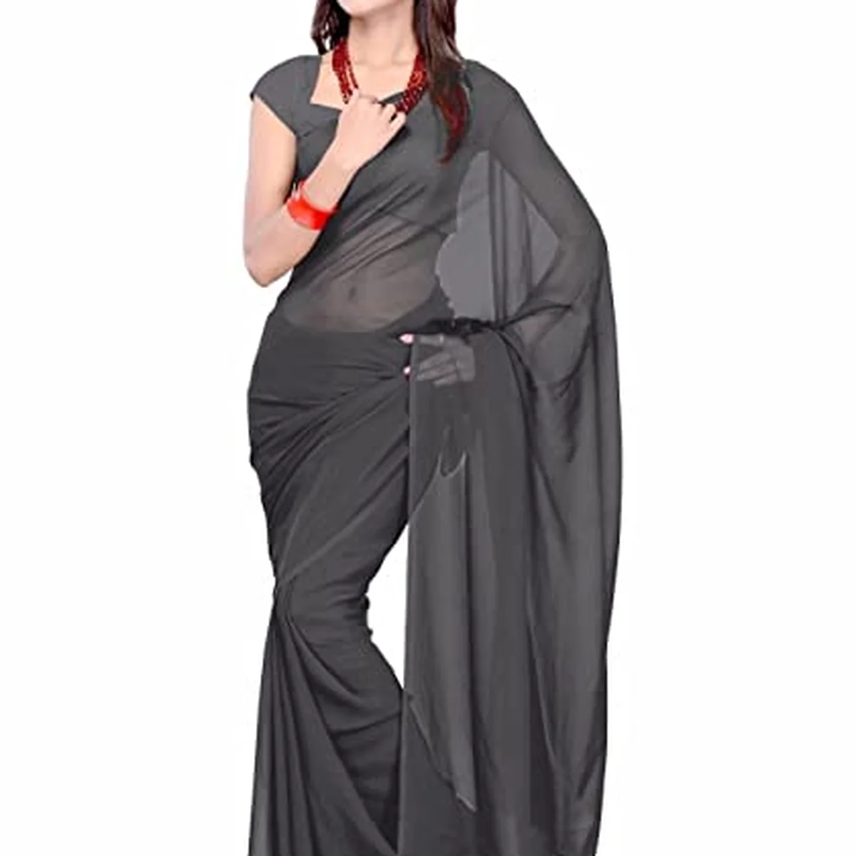 Bollywood Plain Georgette Saree Traditional Party/Wedding Wear thumbnail 3