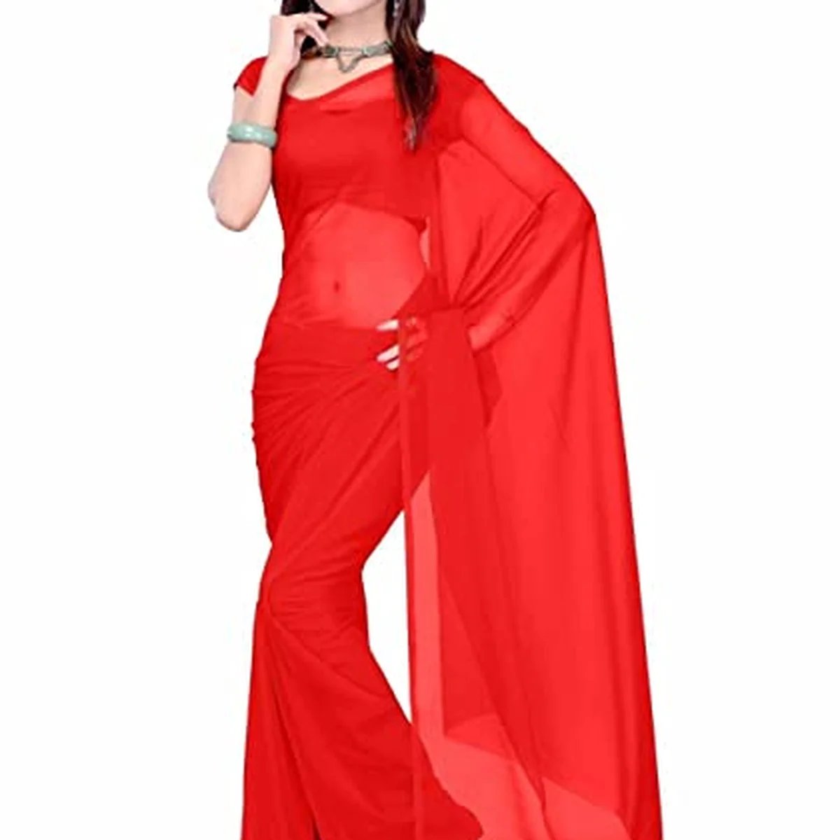 Bollywood Plain Georgette Saree Traditional Party/Wedding Wear thumbnail 4