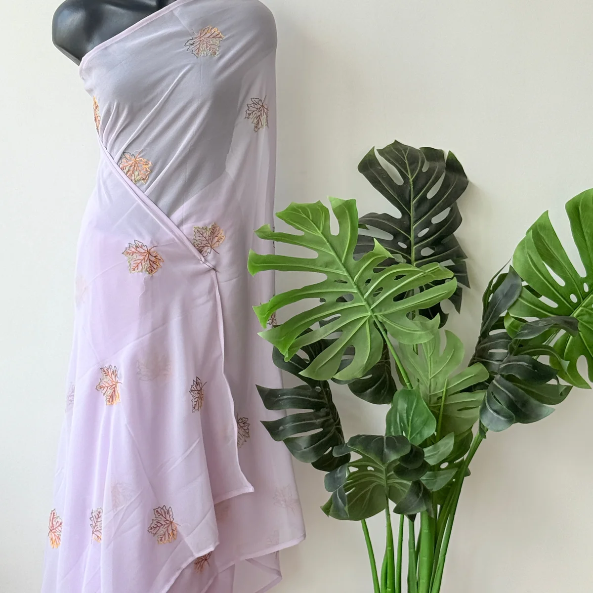Lavender maple leaf emb georgette saree - Image 1
