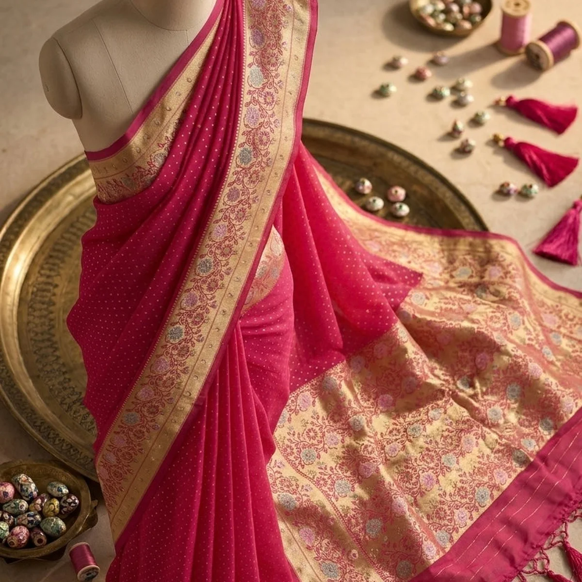 Artisan Banarasi Georgette Saree with Traditional Paithani Border - Image 1