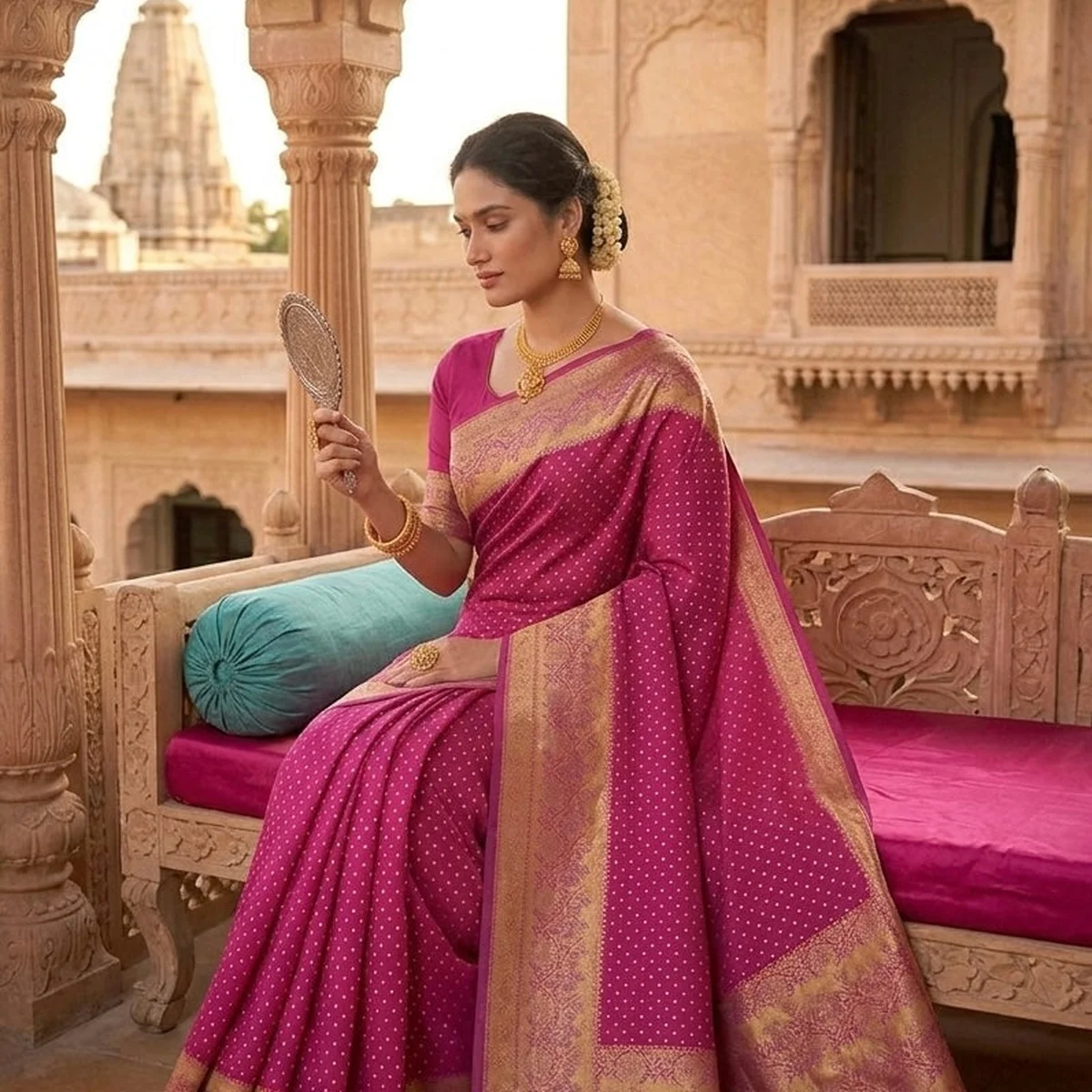 Artisan Banarasi Georgette Saree with Traditional Paithani Border thumbnail 2
