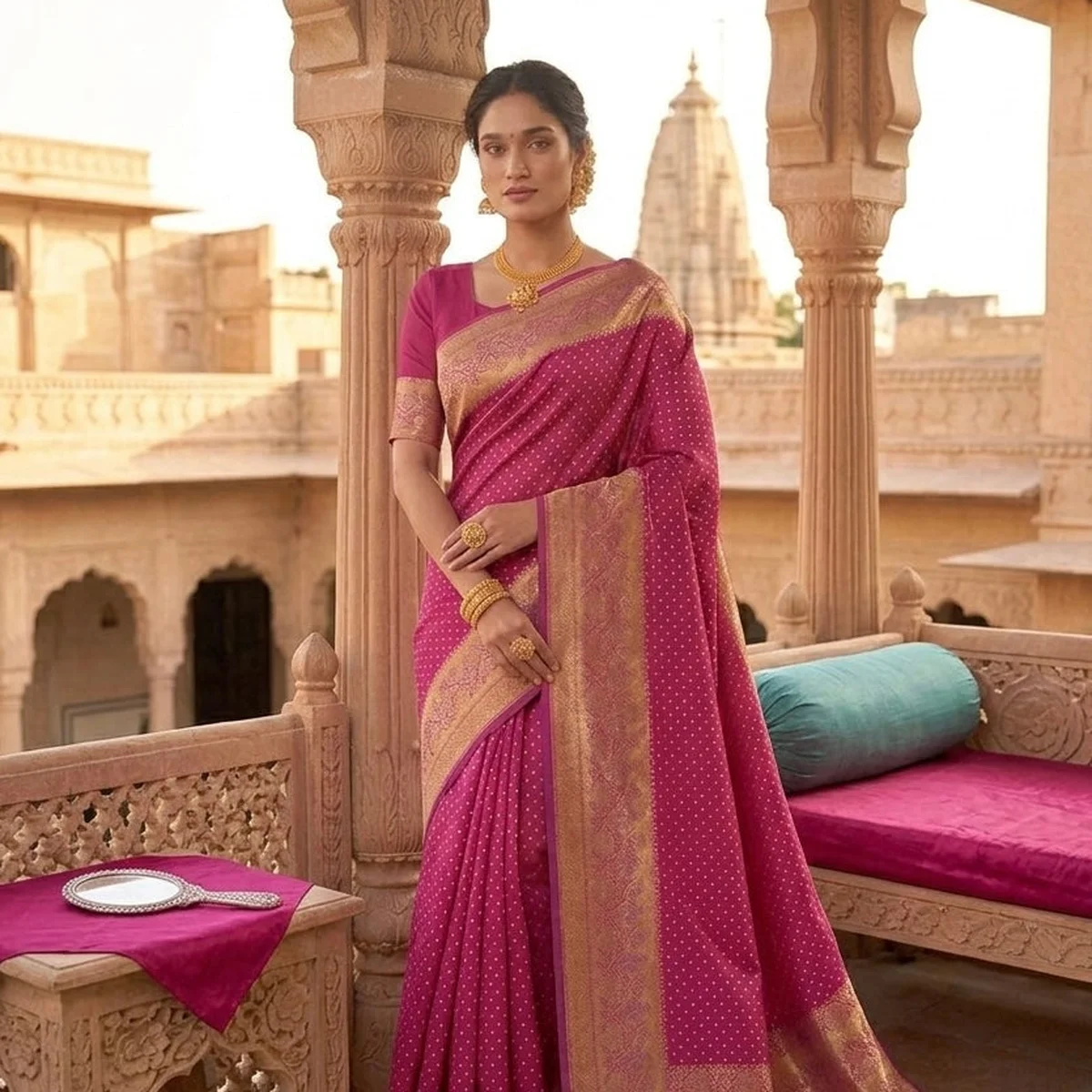 Artisan Banarasi Georgette Saree with Traditional Paithani Border thumbnail 3