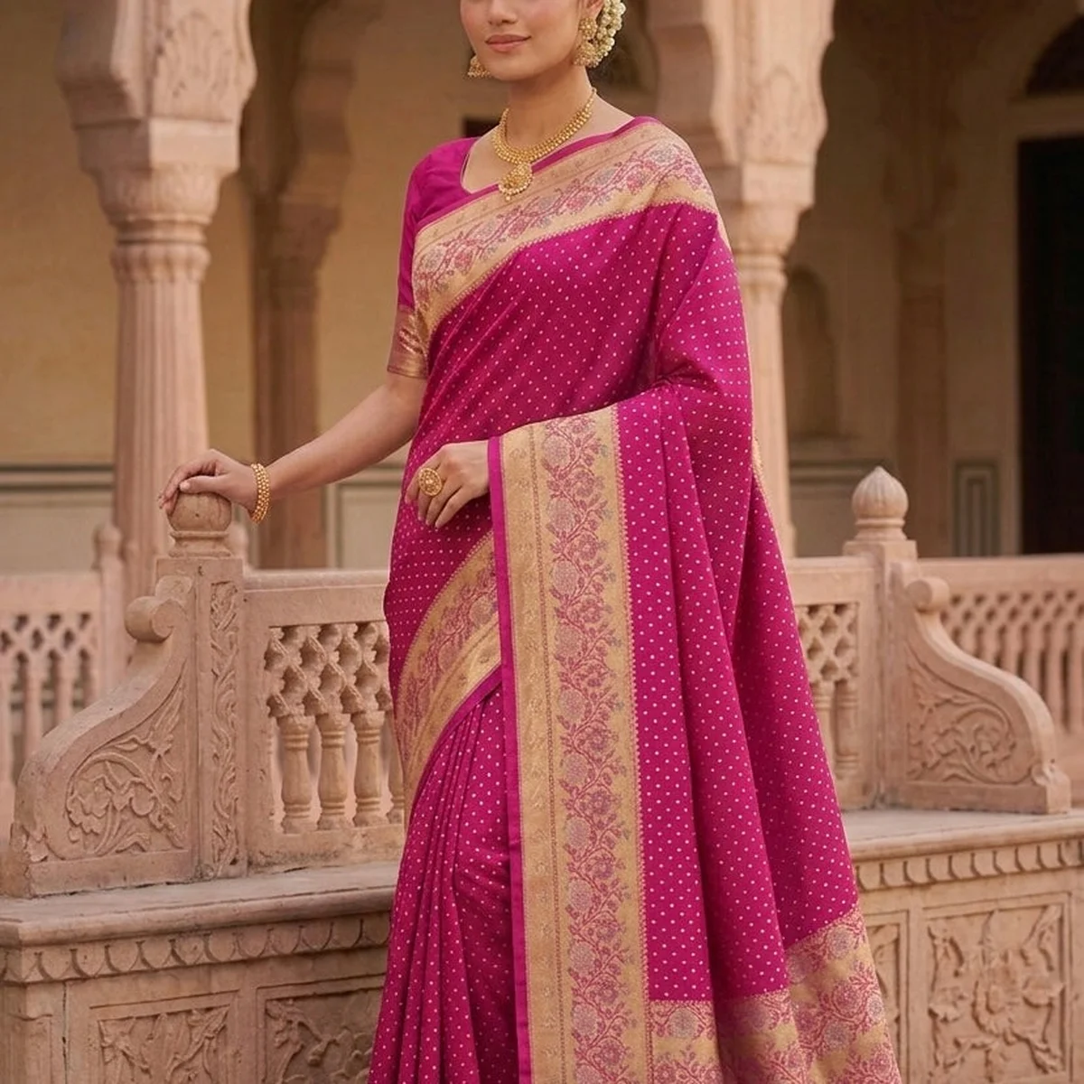 Artisan Banarasi Georgette Saree with Traditional Paithani Border thumbnail 4