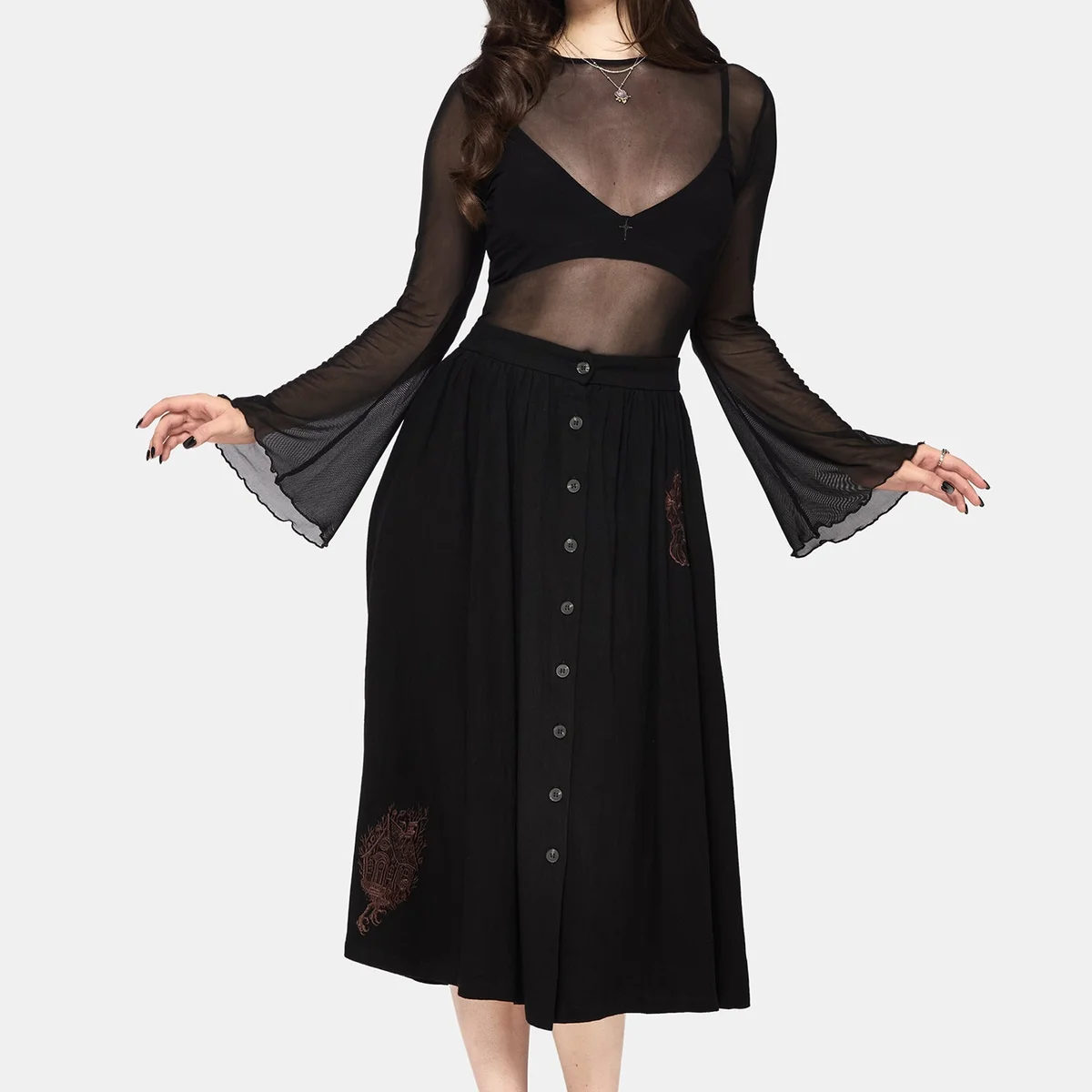 Hexborn Baba Yaga Embroidered Midi Skirt thumbnail 4
