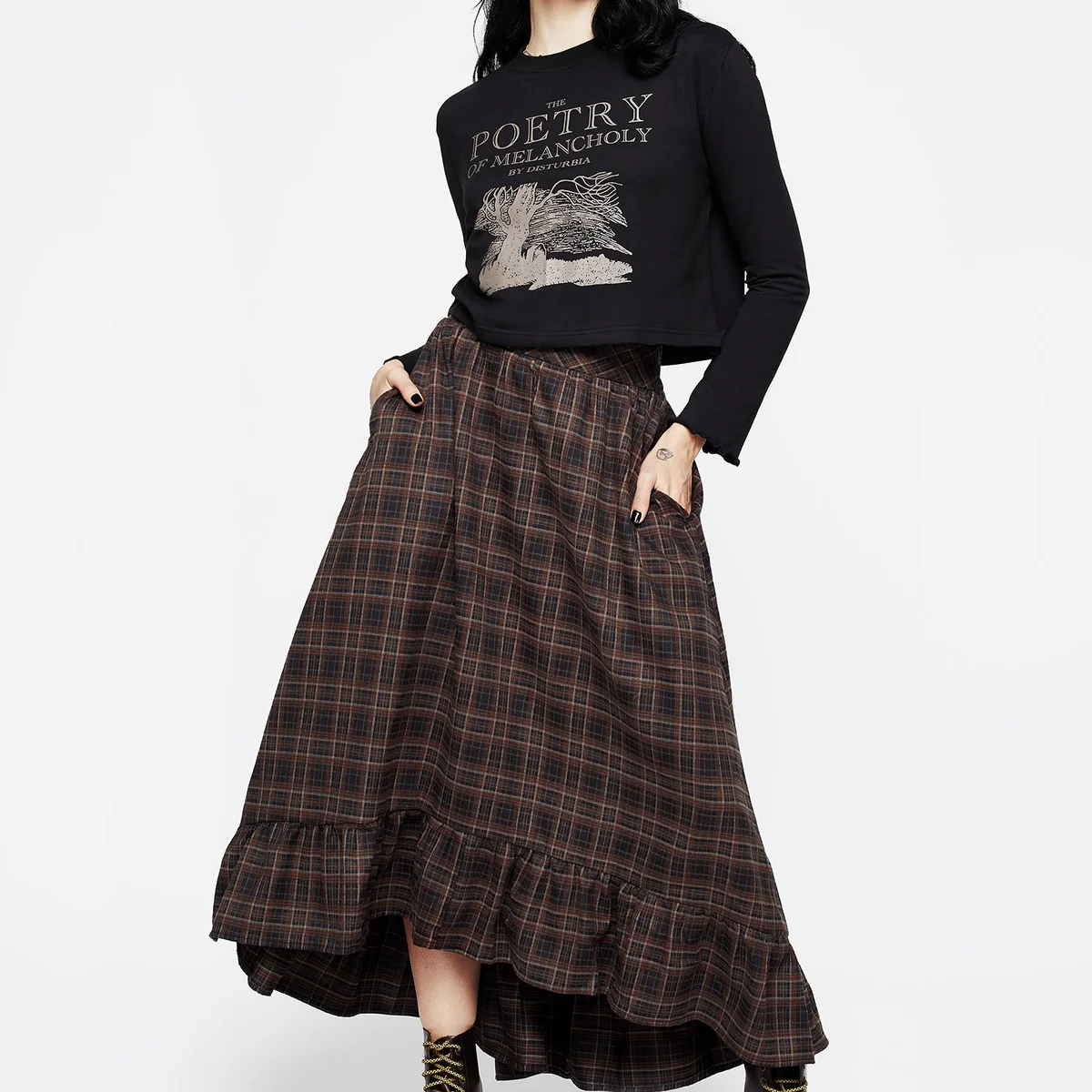Embla Check Ruffle Maxi Skirt - Image 1
