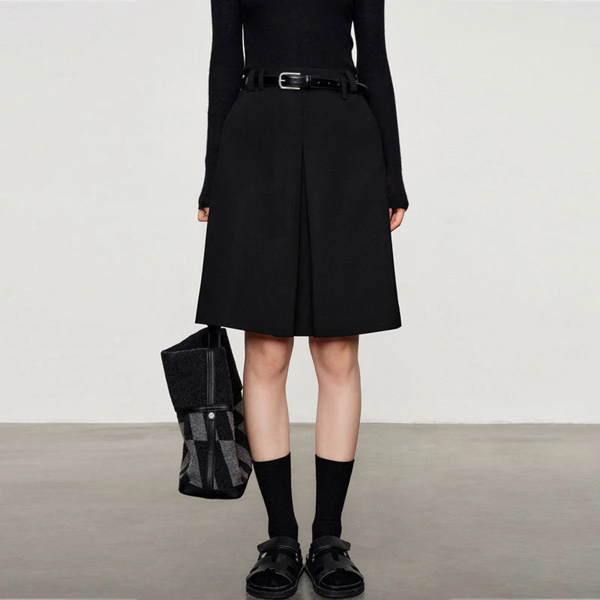 Wool Serge Twill Midi Skirt – High Waist A-Line Office Style thumbnail 2