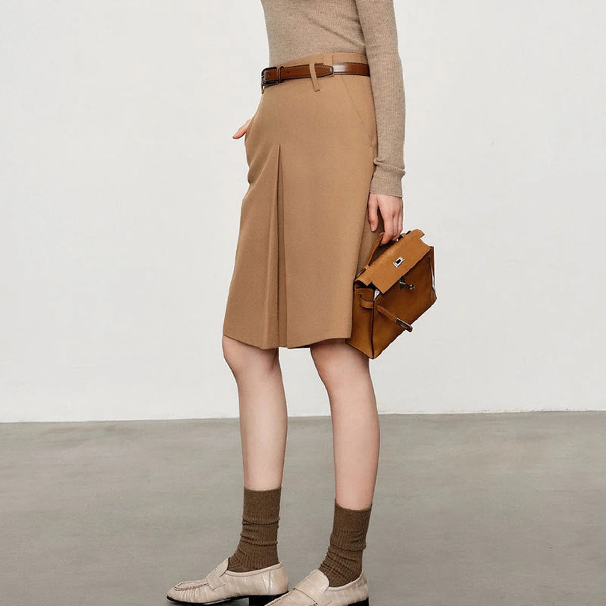 Wool Serge Twill Midi Skirt – High Waist A-Line Office Style thumbnail 3