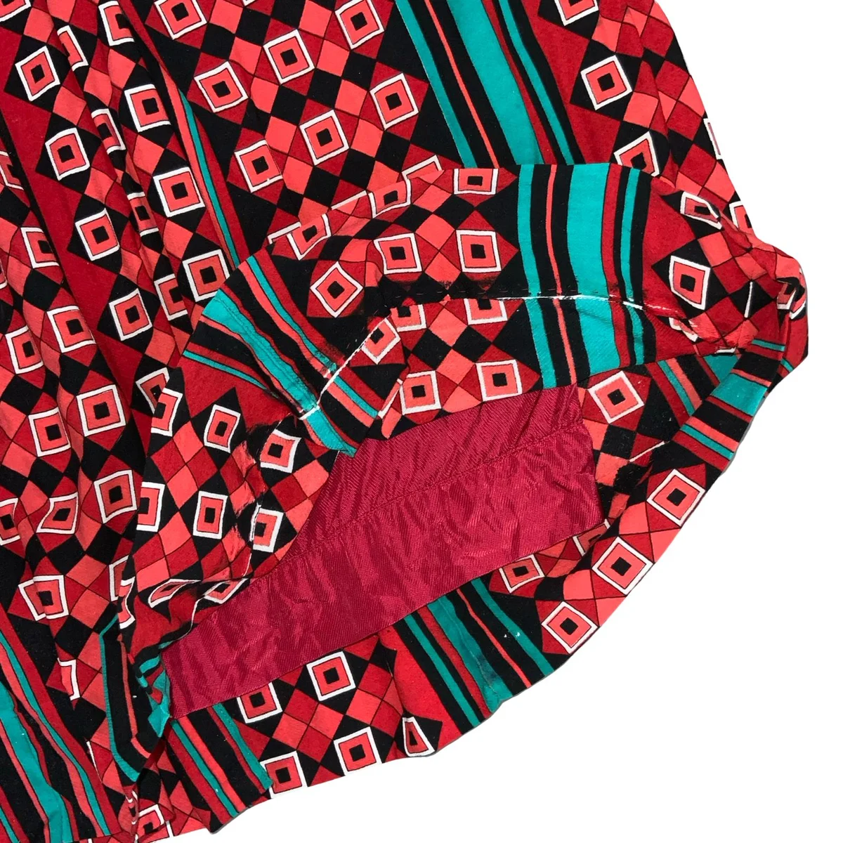80s RED TEAL GREEN BLACK GEOMETRIC STRIPE PATTERNED PLEATED MIDI SKIRT S 10 thumbnail 4