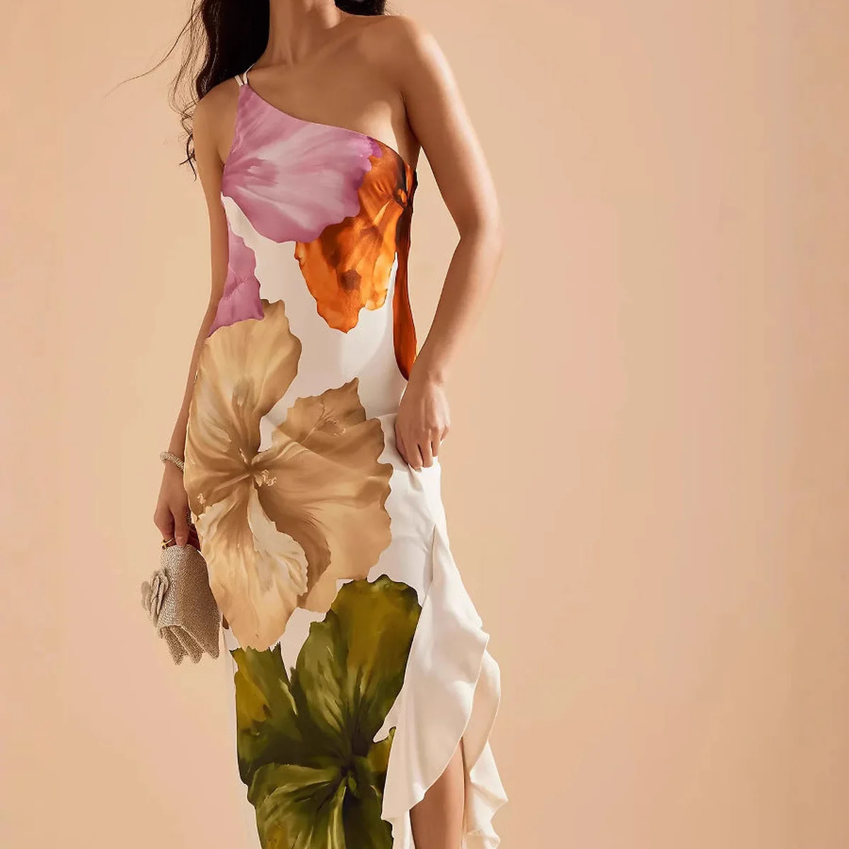 Lotus leaf edge spliced hem printed long skirt thumbnail 3