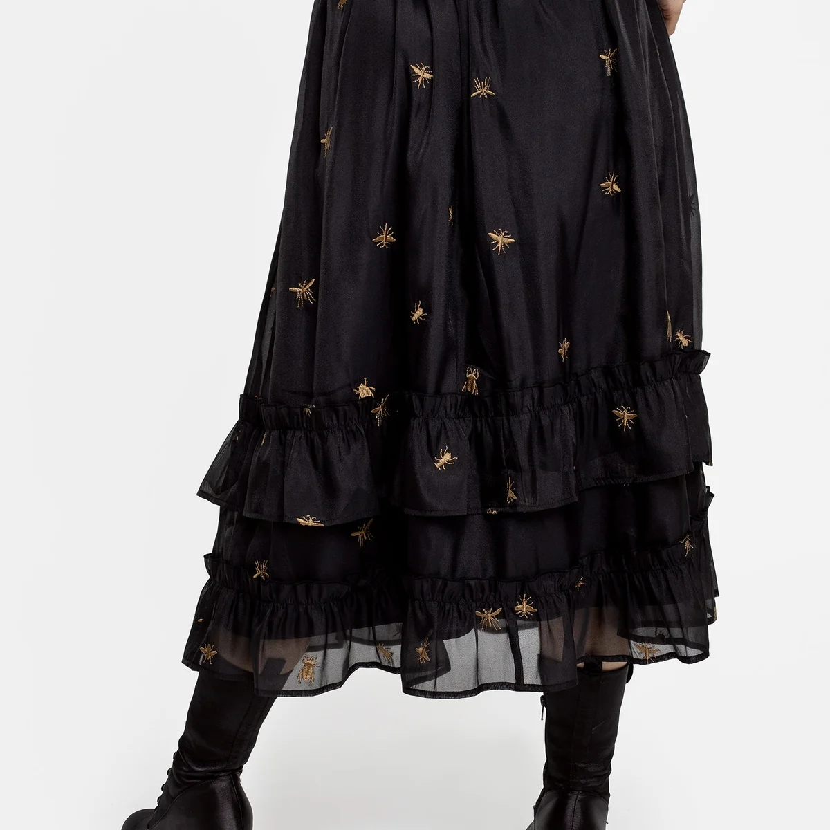 Insectarium Embroidered Organza Tiered Midi Skirt thumbnail 3