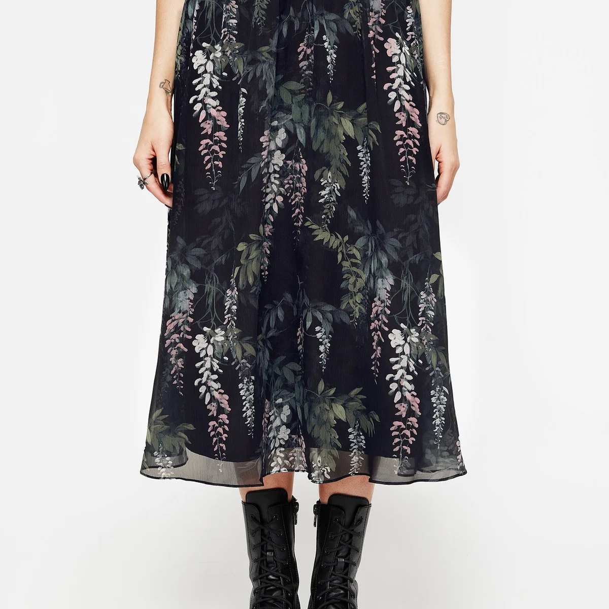 Wisteria Floral Print Chiffon Midi Skirt