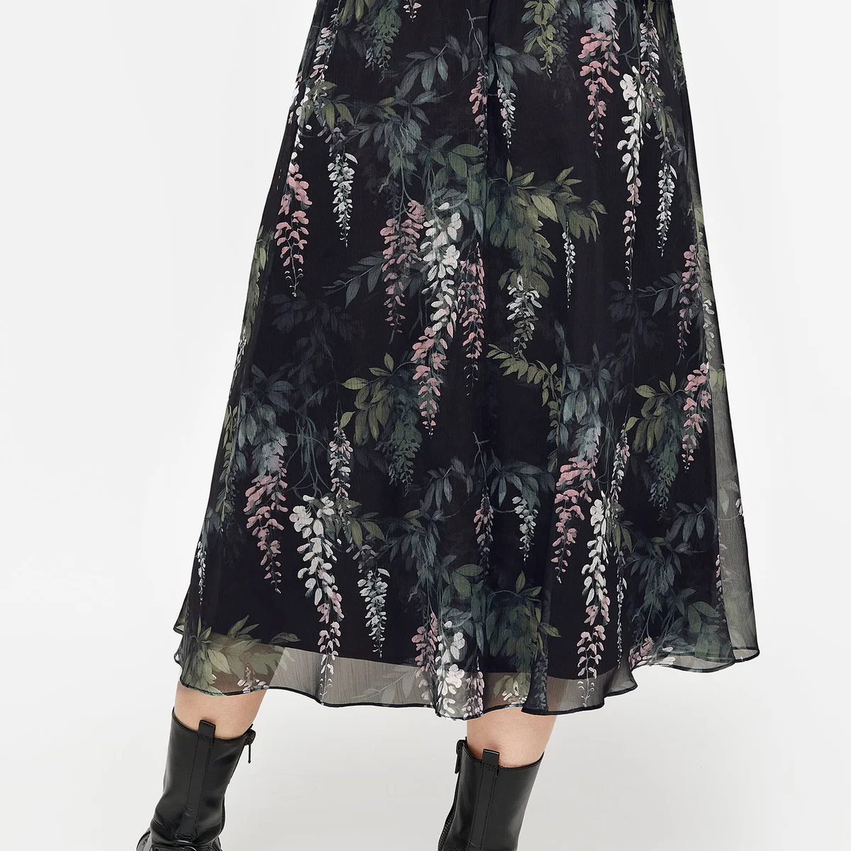 Wisteria Floral Print Chiffon Midi Skirt thumbnail 2