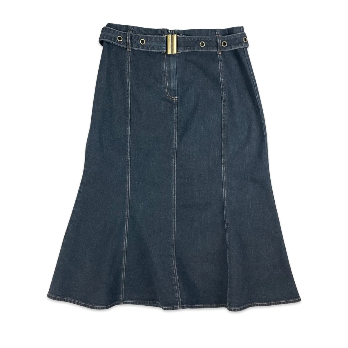 Vintage 90s Dark Blue Denim Midi Skirt 10 12 14 - Image 1