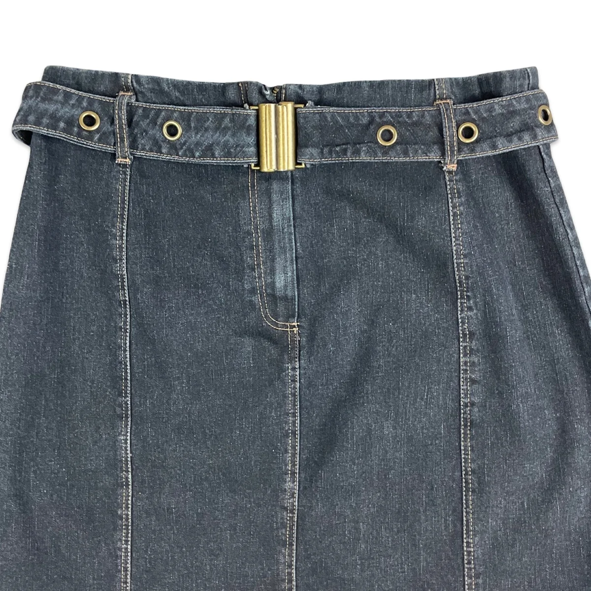 Vintage 90s Dark Blue Denim Midi Skirt 10 12 14 thumbnail 2