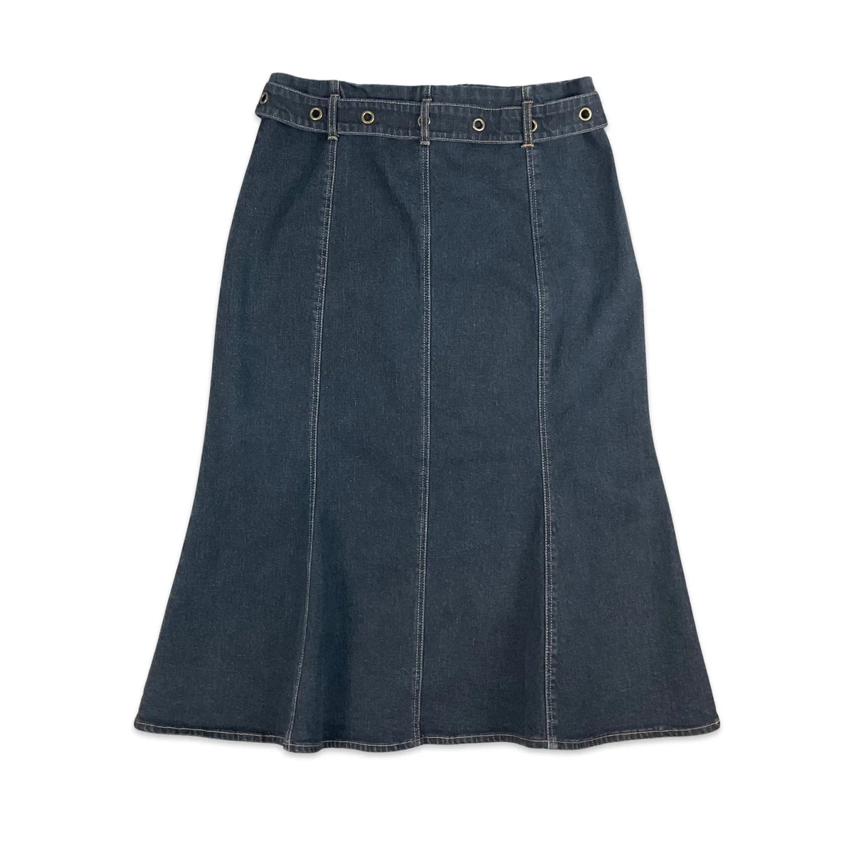 Vintage 90s Dark Blue Denim Midi Skirt 10 12 14 thumbnail 3