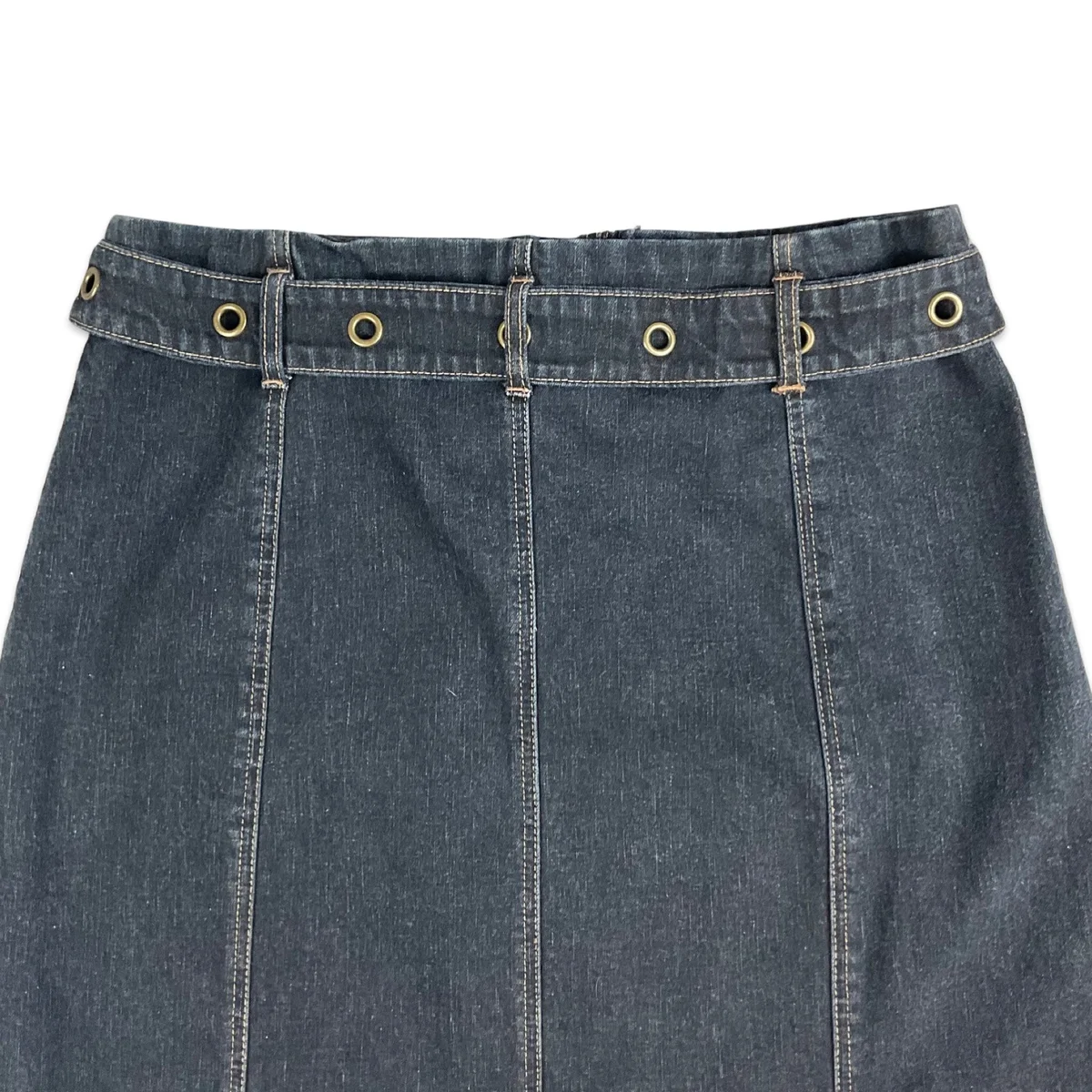 Vintage 90s Dark Blue Denim Midi Skirt 10 12 14 thumbnail 4